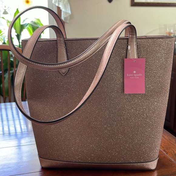 Kate spade glitter tote. Rose gold tinsel. NWT.  MRSP $359 - Picture 5 of 11